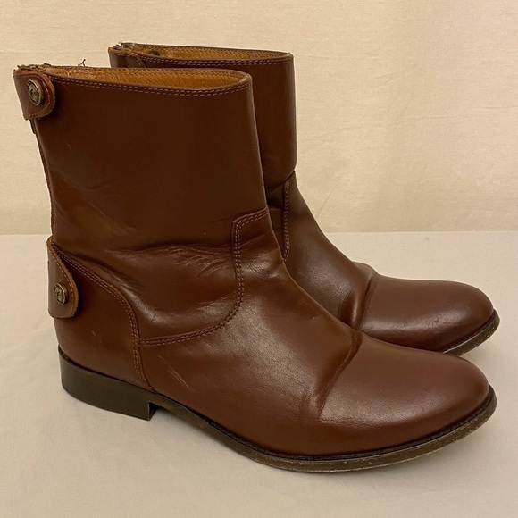 Frye Melissa Button Zip Short Cognac Ladies Ankle Boots Brown Booties Size 7.5 - Picture 12 of 14